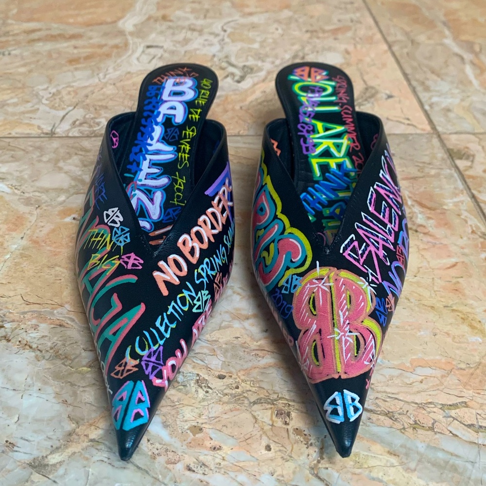 Balenciaga graffiti kitten heels